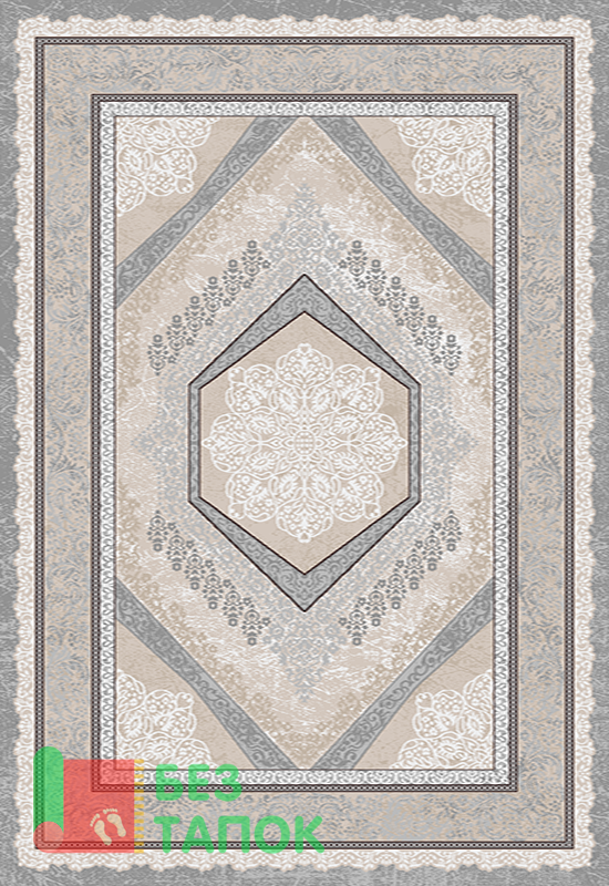 Ковер, Каскад, 25635-24348, Неоклассика, Бежевый Белый Серый